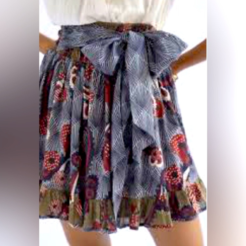Anthropologie Floral Mini Skirt XS 100% Cotton Ruffle Flirty NEW